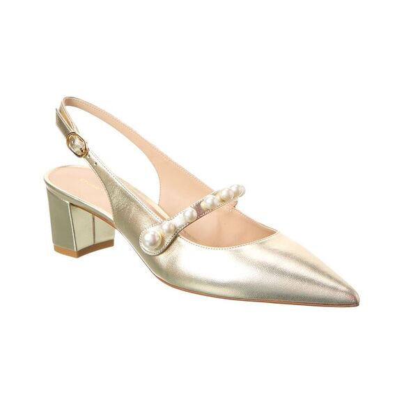 Stuart Weitzman Shoes - Stuart Weitzman Pia Mary Jane Leather Slingback Pump, Silver